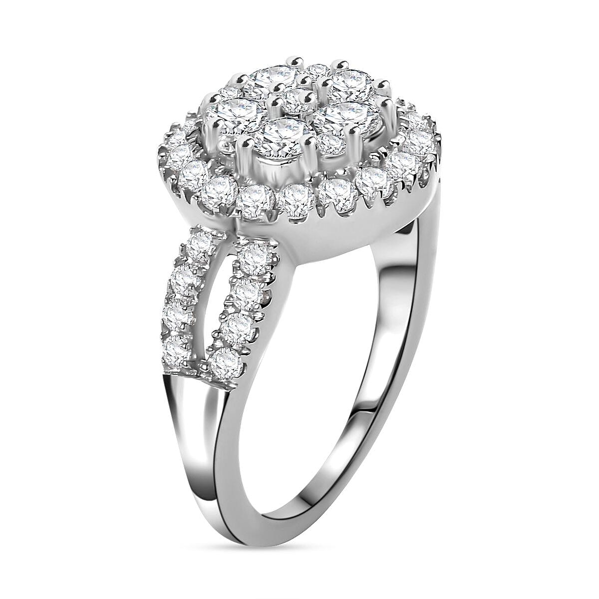 J Francis Embellished with Zirconia by Swarovski 2.40 ctw Cluster Halo Ring in Rhodium Over Sterling Silver (Size 10.0)