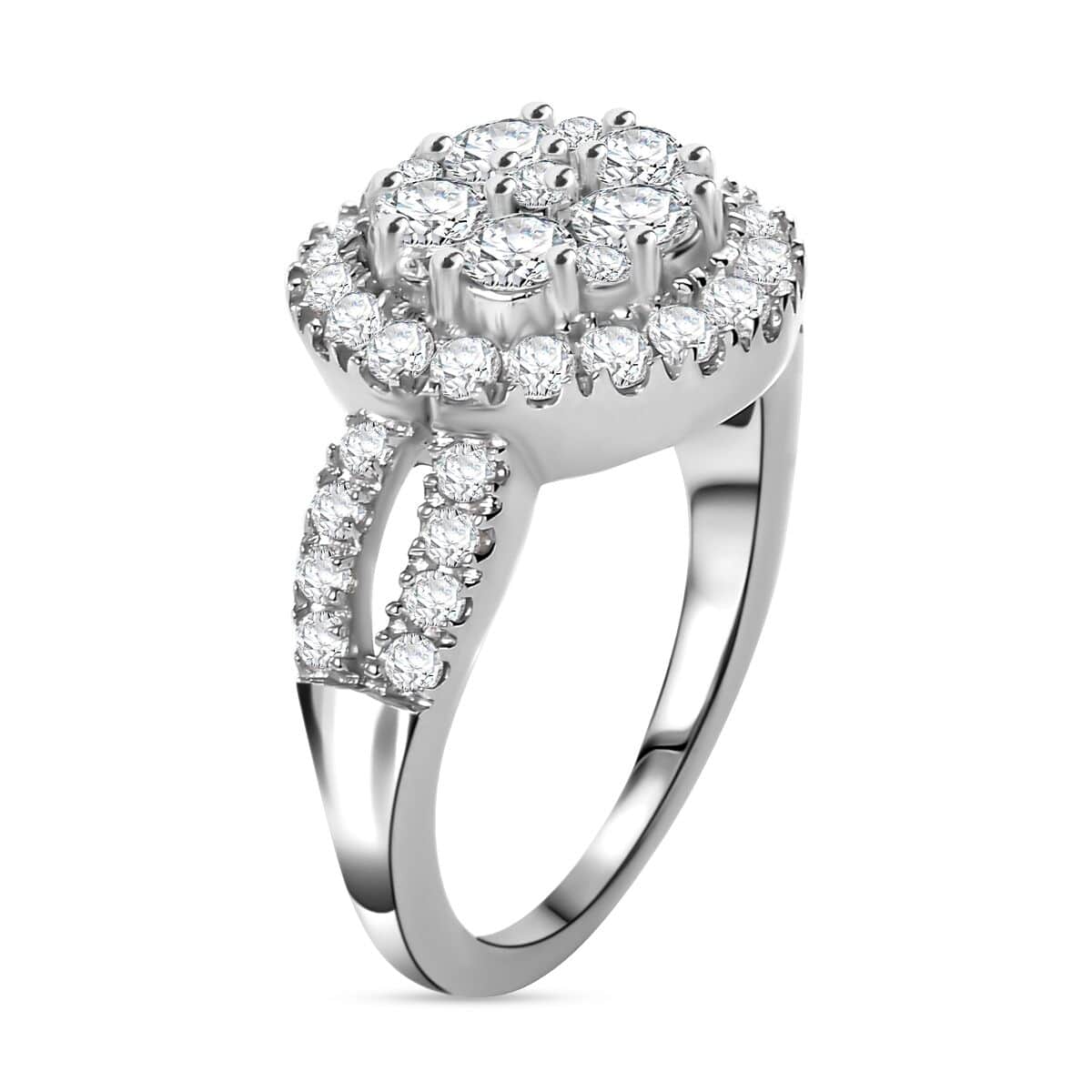 J Francis Embellished with Zirconia by Swarovski 2.40 ctw Cluster Halo Ring in Rhodium Over Sterling Silver (Size 10.0) image number 3