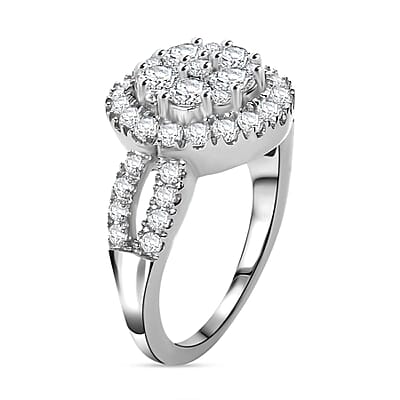 J Francis Embellished with Zirconia by Swarovski 2.40 ctw Cluster Halo Ring in Rhodium Over Sterling Silver (Size 10.0)
