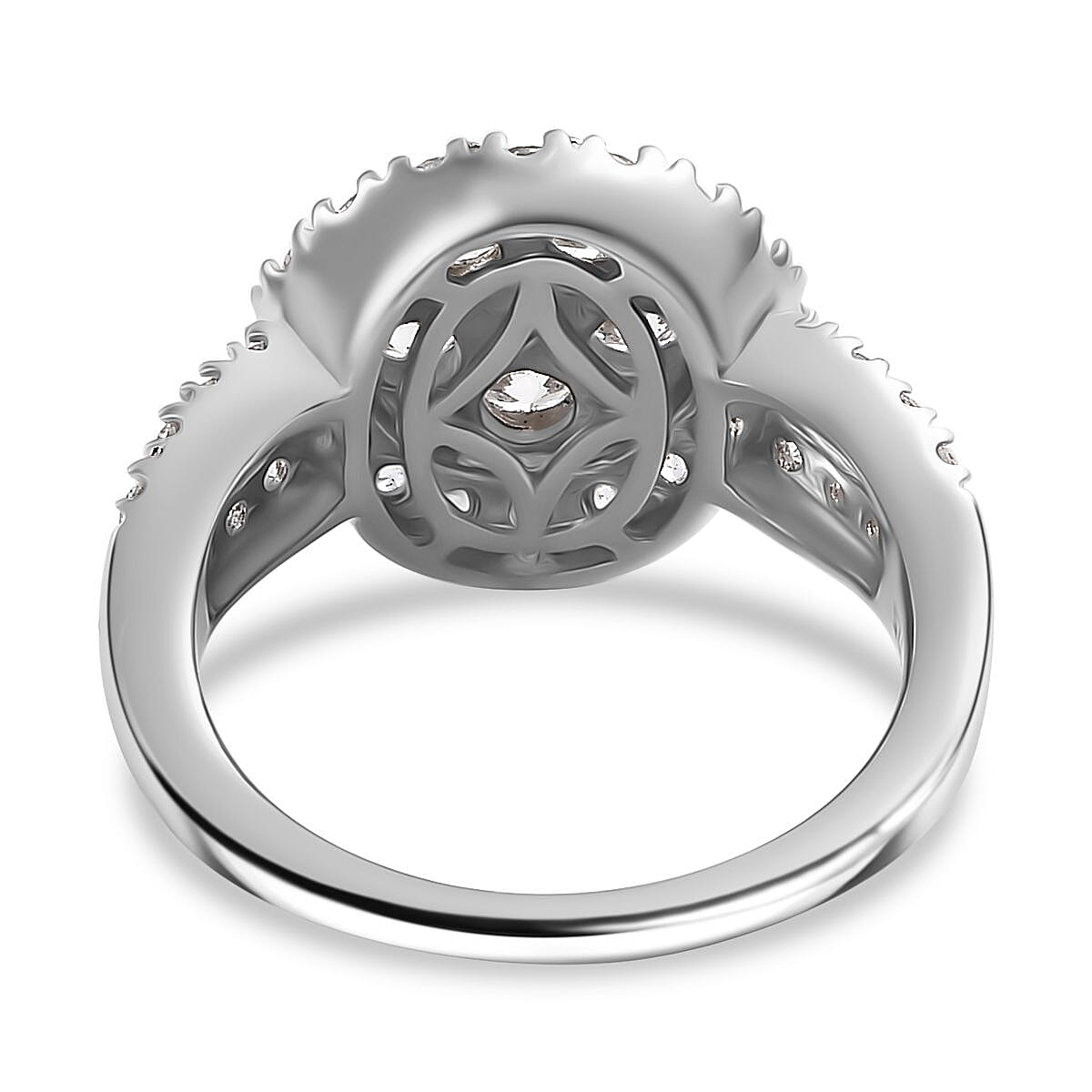 J Francis Embellished with Zirconia by Swarovski 2.40 ctw Cluster Halo Ring in Rhodium Over Sterling Silver (Size 10.0)