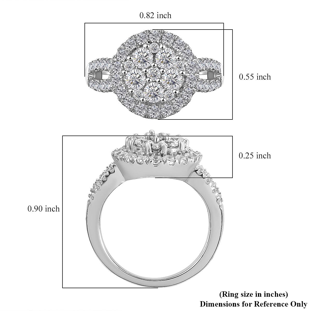 J Francis Embellished with Zirconia by Swarovski 2.40 ctw Cluster Halo Ring in Rhodium Over Sterling Silver (Size 10.0)