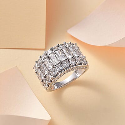 J Francis Embellished with Zirconia by Swarovski 8.50 ctw Ring in Rhodium Over Sterling Silver (Size 10.0)