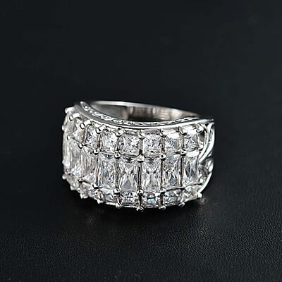 J Francis Embellished with Zirconia by Swarovski 8.50 ctw Ring in Rhodium Over Sterling Silver (Size 10.0)