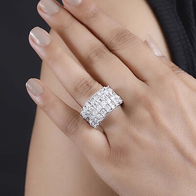 J Francis Embellished with Zirconia by Swarovski 8.50 ctw Ring in Rhodium Over Sterling Silver (Size 10.0)