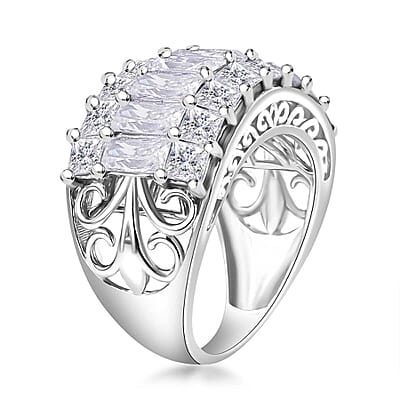 J Francis Embellished with Zirconia by Swarovski 8.50 ctw Ring in Rhodium Over Sterling Silver (Size 10.0)