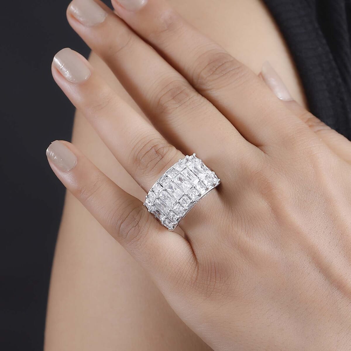 J Francis Embellished with Zirconia by Swarovski 8.50 ctw Ring in Rhodium Over Sterling Silver (Size 6.0) image number 3