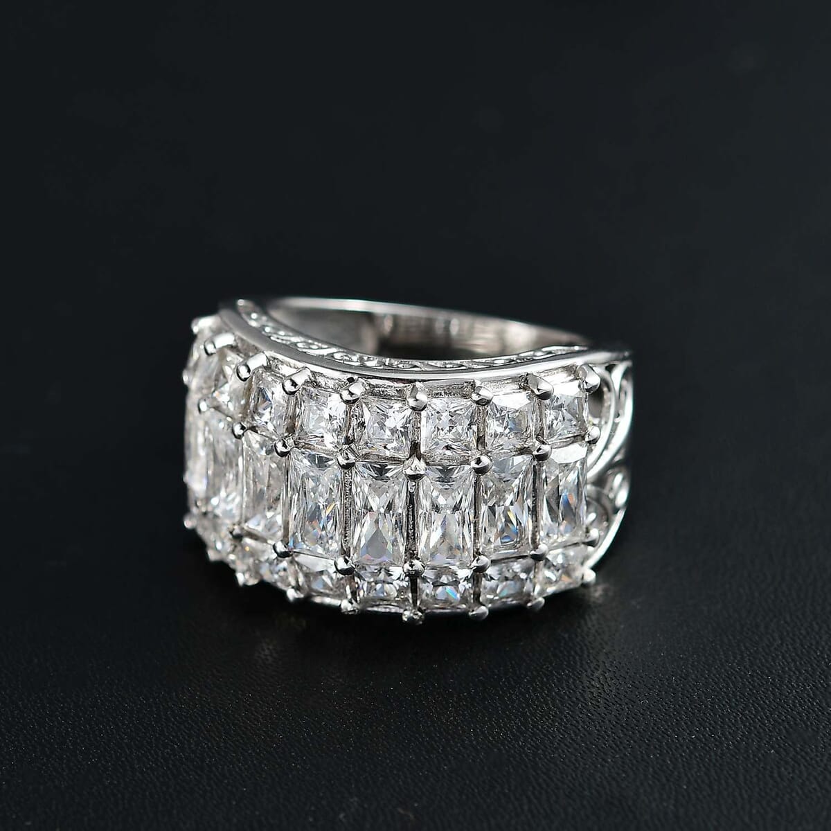 J Francis Embellished with Zirconia by Swarovski 8.50 ctw Ring in Rhodium Over Sterling Silver (Size 9.0) image number 2