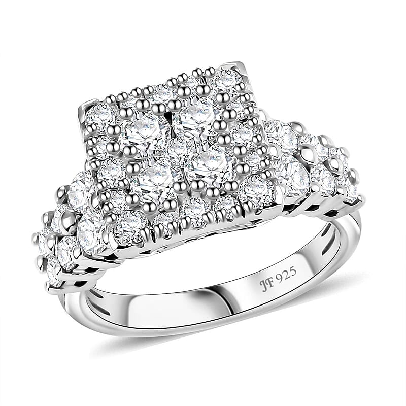 J Francis Embellished with Zirconia by Swarovski 3.80 ctw Art Deco Ring in Rhodium Over Sterling Silver (Size 10.0)