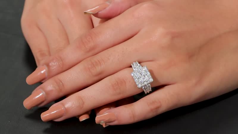J Francis Embellished with Zirconia by Swarovski Ring in Rhodium Over Sterling Silver (Size 10.0) 3.80 ctw