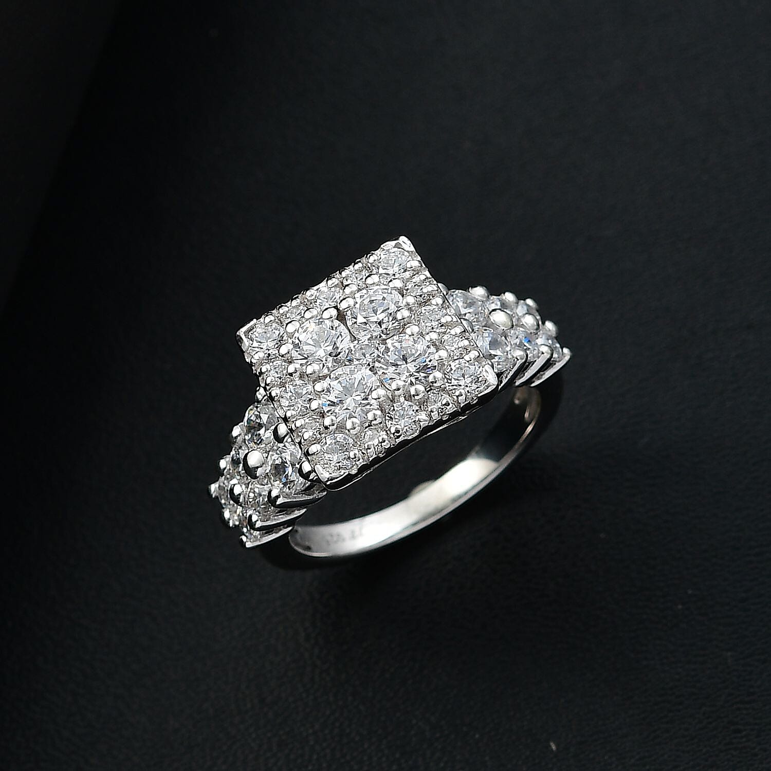 J Francis Embellished with Zirconia by Swarovski 3.80 ctw Art Deco Ring in Rhodium Over Sterling Silver (Size 10.0)
