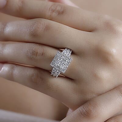 J Francis Embellished with Zirconia by Swarovski 3.80 ctw Art Deco Ring in Rhodium Over Sterling Silver (Size 10.0)