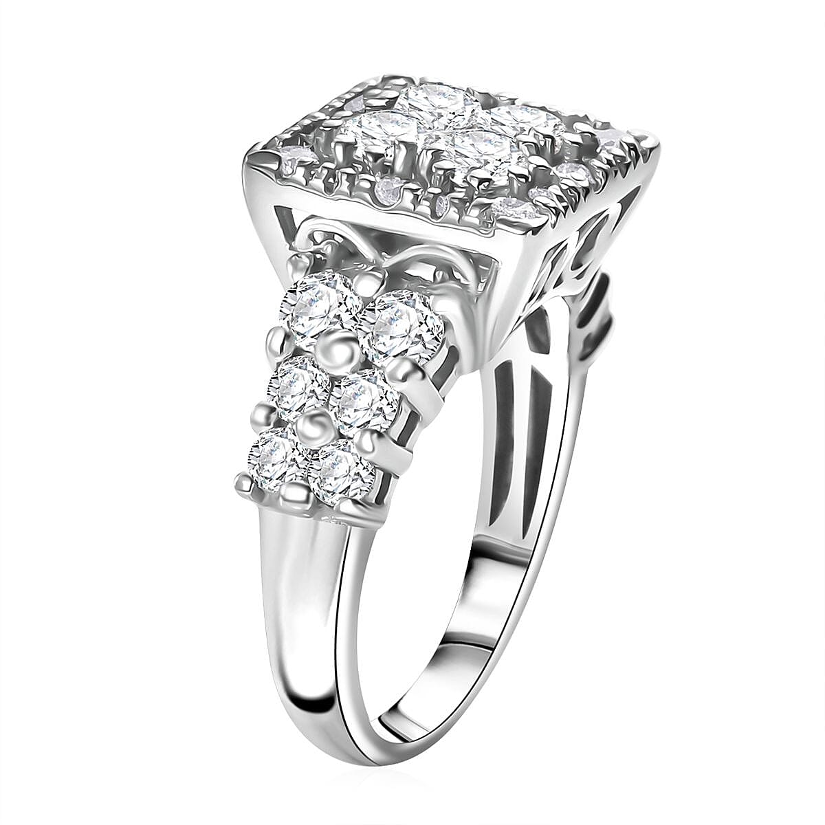 J Francis Embellished with Zirconia by Swarovski 3.80 ctw Art Deco Ring in Rhodium Over Sterling Silver (Size 10.0)