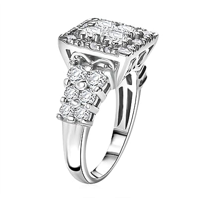 J Francis Embellished with Zirconia by Swarovski 3.80 ctw Art Deco Ring in Rhodium Over Sterling Silver (Size 10.0)