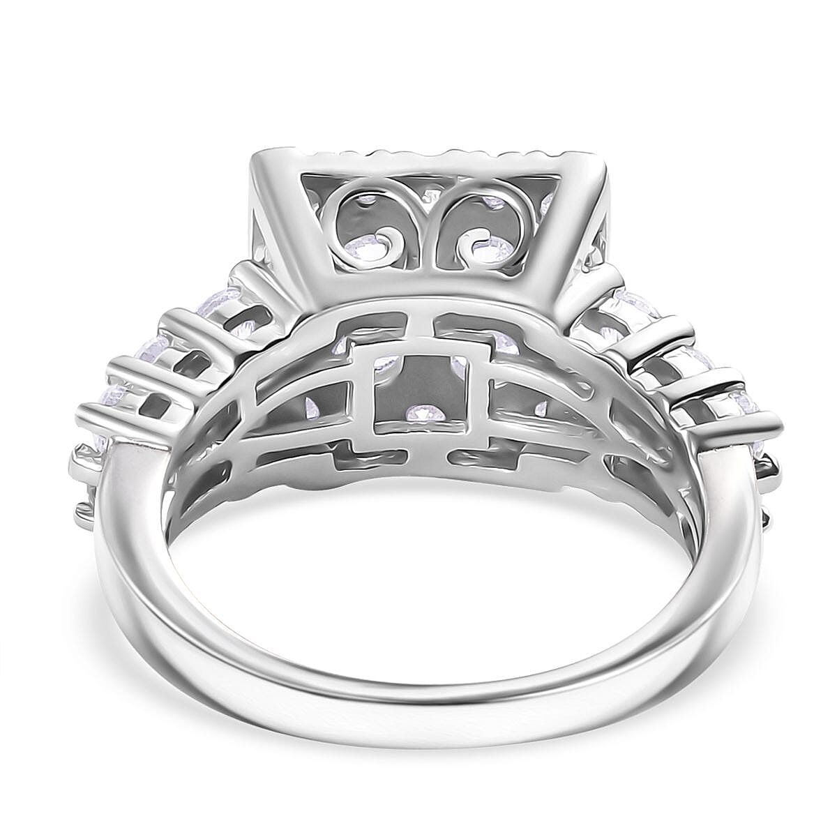 J Francis Embellished with Zirconia by Swarovski 3.80 ctw Art Deco Ring in Rhodium Over Sterling Silver (Size 10.0)