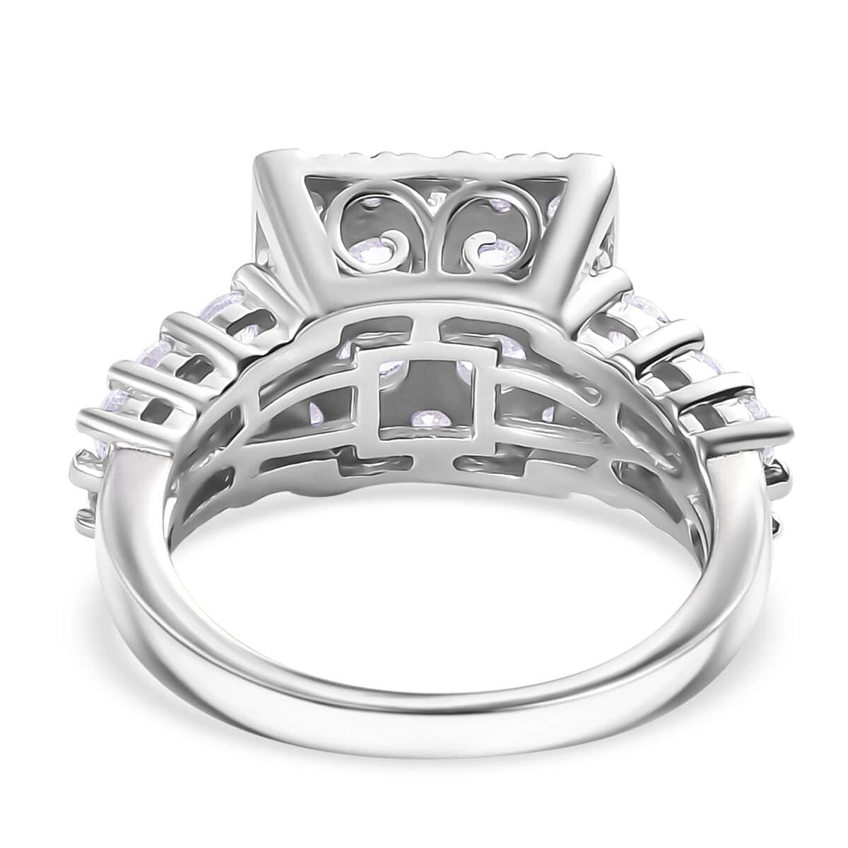 J Francis Embellished with Zirconia by Swarovski 3.80 ctw Art Deco Ring in Rhodium Over Sterling Silver (Size 10.0) image number 4