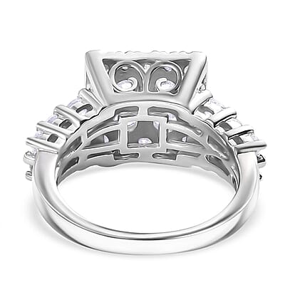 J Francis Embellished with Zirconia by Swarovski 3.80 ctw Art Deco Ring in Rhodium Over Sterling Silver (Size 10.0)