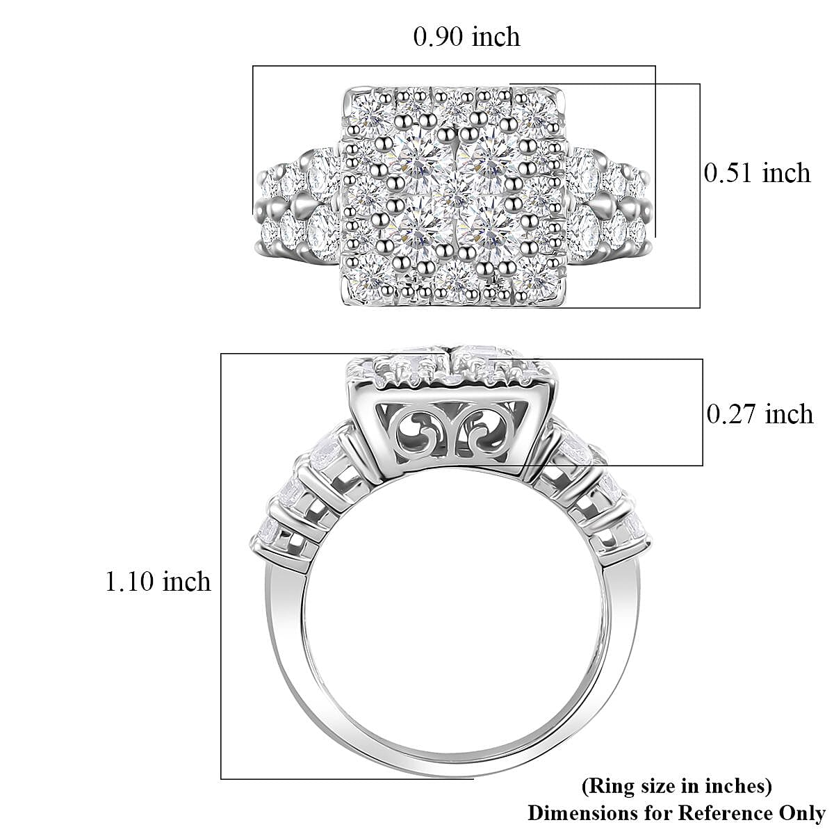 J Francis Embellished with Zirconia by Swarovski 3.80 ctw Art Deco Ring in Rhodium Over Sterling Silver (Size 10.0)