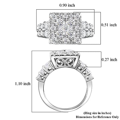 J Francis Embellished with Zirconia by Swarovski 3.80 ctw Art Deco Ring in Rhodium Over Sterling Silver (Size 10.0)