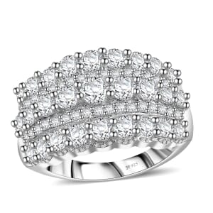 J Francis Embellished with Zirconia by Swarovski 3.85 ctw Multi Row Band Ring in Rhodium Over Sterling Silver (Size 10.0)