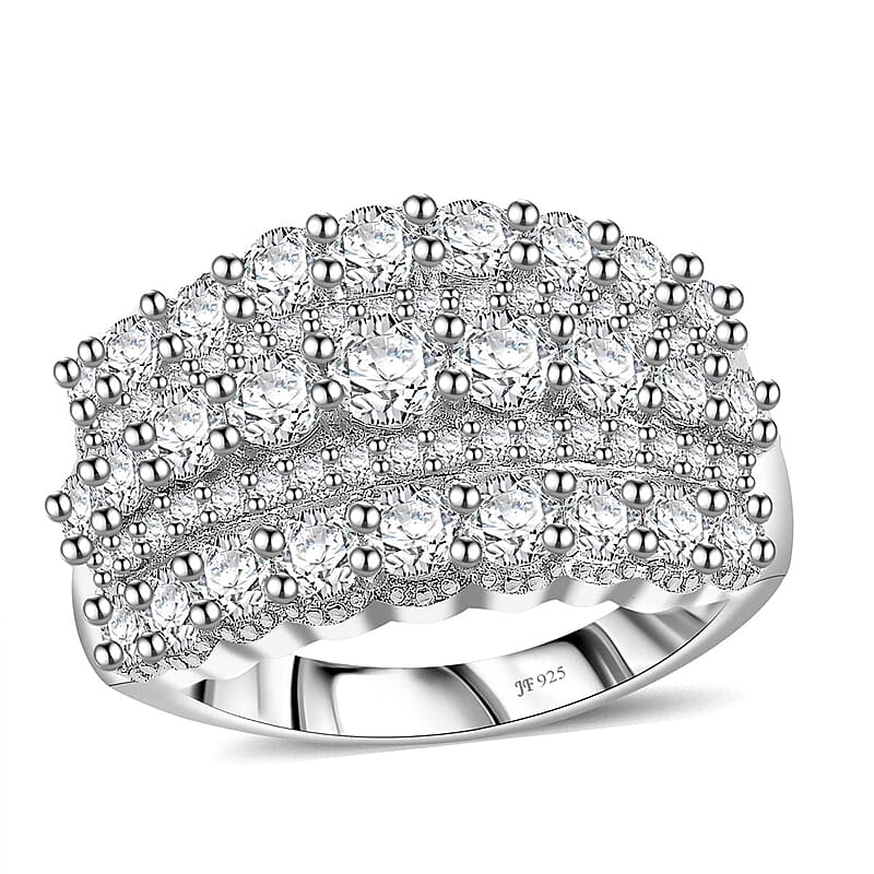 J Francis Embellished with Zirconia by Swarovski 3.85 ctw Multi Row Band Ring in Rhodium Over Sterling Silver (Size 10.0)