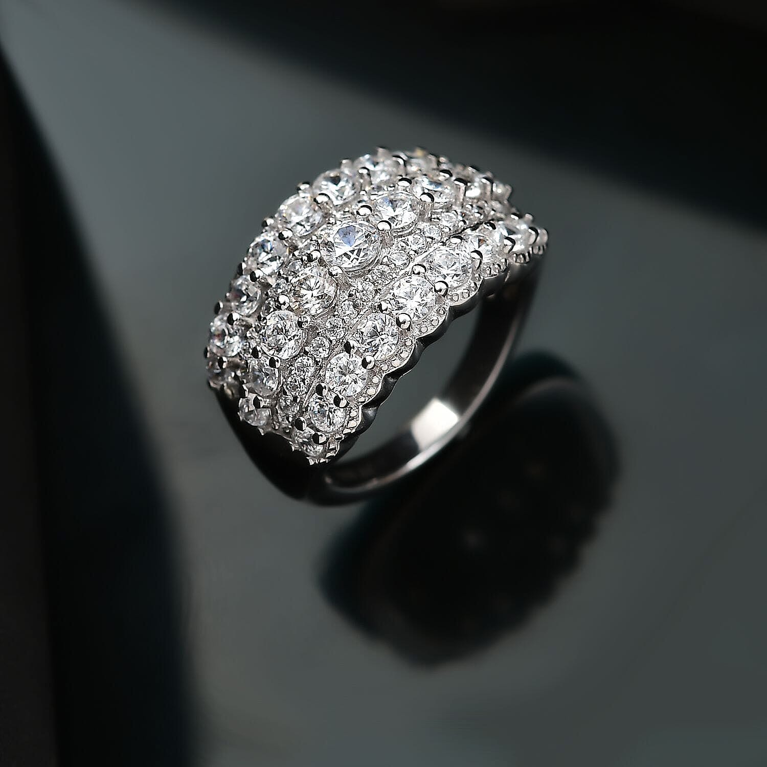 J Francis Embellished with Zirconia by Swarovski 3.85 ctw Multi Row Band Ring in Rhodium Over Sterling Silver (Size 10.0)
