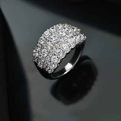 J Francis Embellished with Zirconia by Swarovski 3.85 ctw Multi Row Band Ring in Rhodium Over Sterling Silver (Size 10.0)