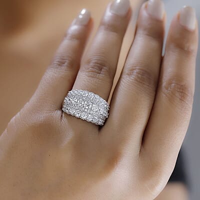 J Francis Embellished with Zirconia by Swarovski 3.85 ctw Multi Row Band Ring in Rhodium Over Sterling Silver (Size 10.0)