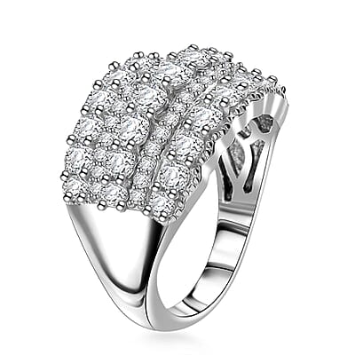 J Francis Embellished with Zirconia by Swarovski 3.85 ctw Multi Row Band Ring in Rhodium Over Sterling Silver (Size 10.0)