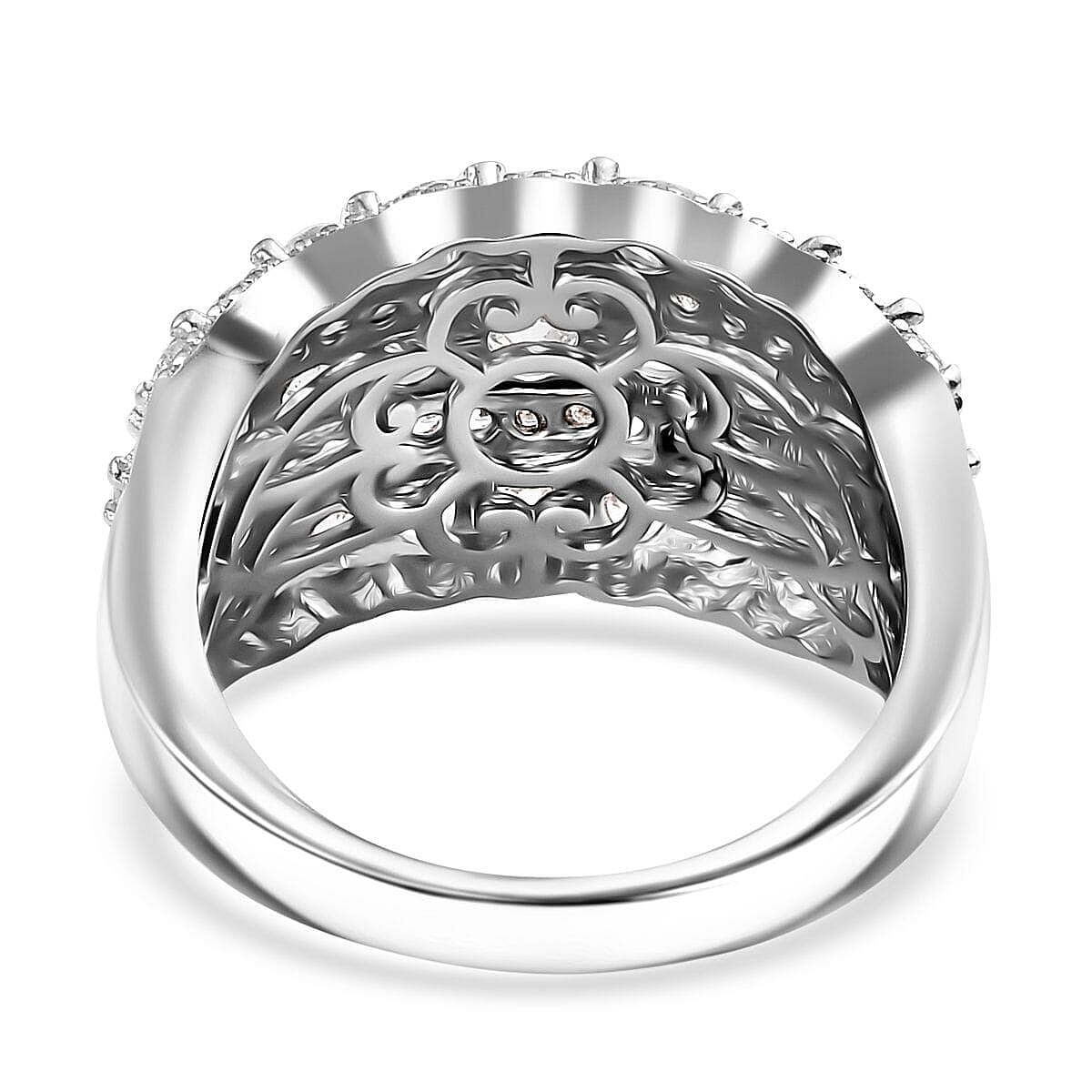 J Francis Embellished with Zirconia by Swarovski 3.85 ctw Multi Row Band Ring in Rhodium Over Sterling Silver (Size 10.0)
