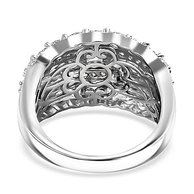 J Francis Embellished with Zirconia by Swarovski 3.85 ctw Multi Row Band Ring in Rhodium Over Sterling Silver (Size 10.0)