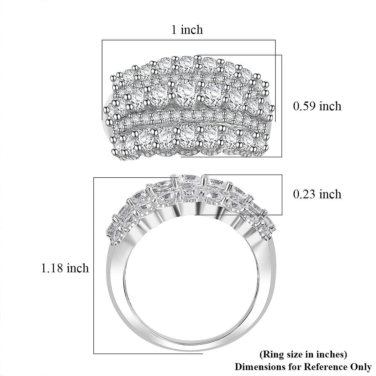 J Francis Embellished with Zirconia by Swarovski 3.85 ctw Multi Row Band Ring in Rhodium Over Sterling Silver (Size 10.0)