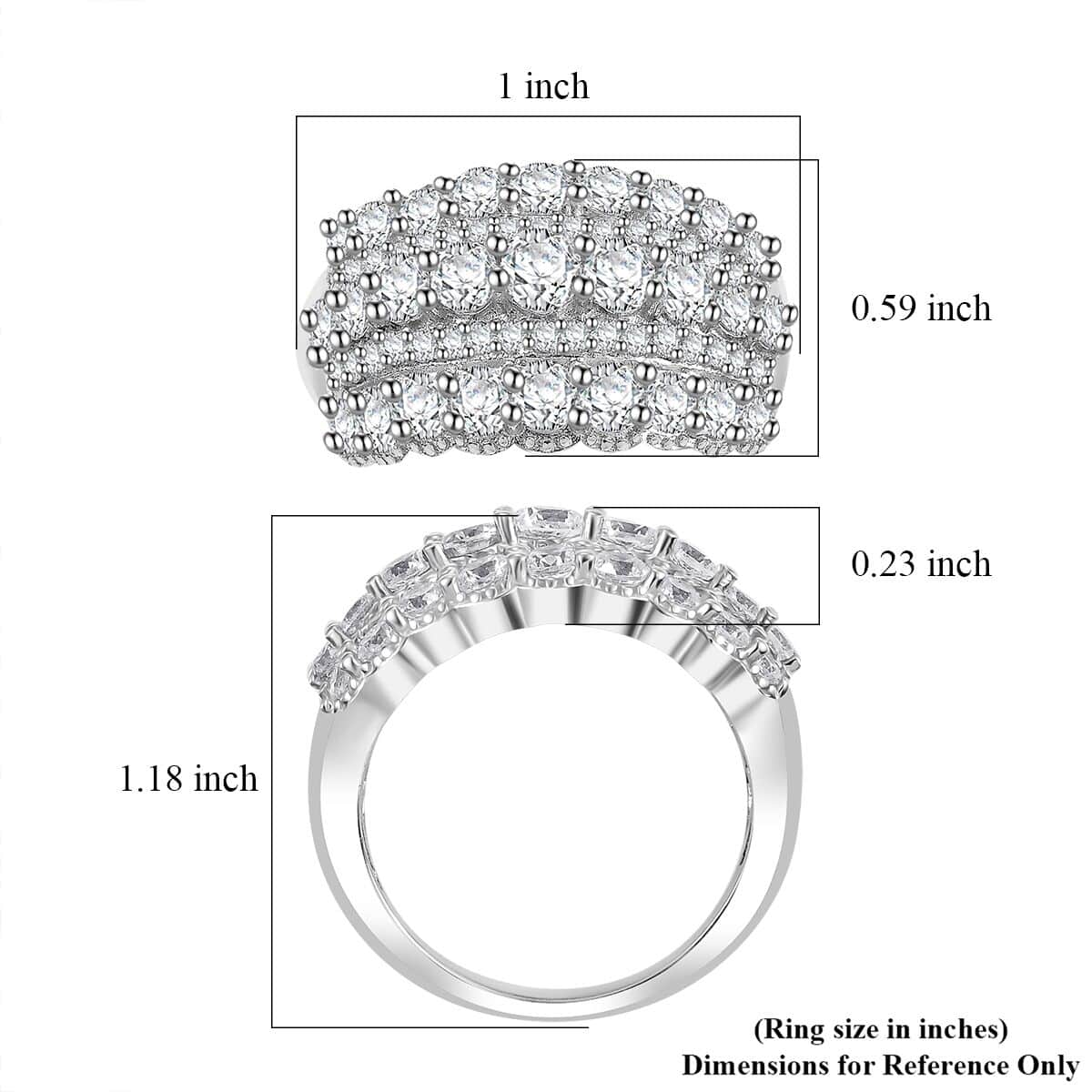 J Francis Embellished with Zirconia by Swarovski 3.85 ctw Multi Row Band Ring in Rhodium Over Sterling Silver (Size 10.0) image number 5