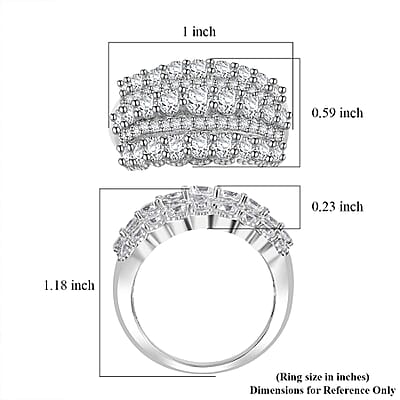 J Francis Embellished with Zirconia by Swarovski 3.85 ctw Multi Row Band Ring in Rhodium Over Sterling Silver (Size 10.0)