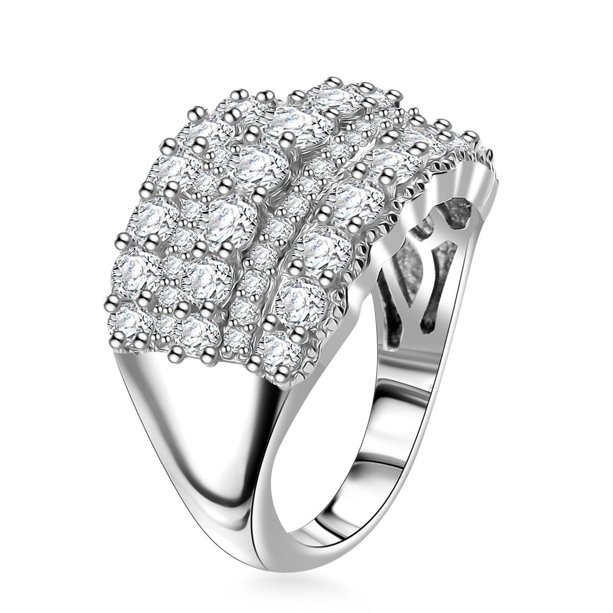 J Francis Embellished with Zirconia by Swarovski 3.85 ctw Multi Row Band Ring in Rhodium Over Sterling Silver (Size 6.0) image number 3