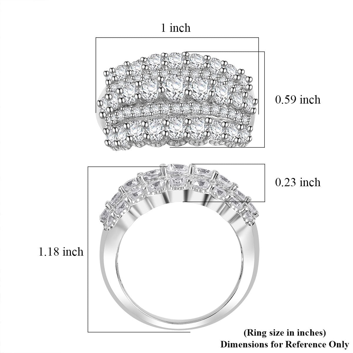 J Francis Embellished with Zirconia by Swarovski 3.85 ctw Multi Row Band Ring in Rhodium Over Sterling Silver (Size 6.0) image number 5