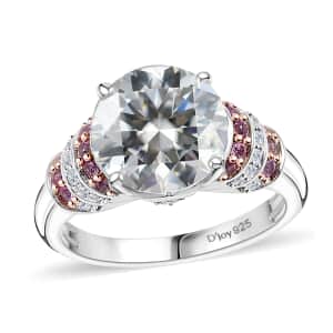 Moissanite and Pink Sapphire 3.80 ctw Moonlit Grace Ring in Rhodium Over Sterling Silver (Size 7.0)