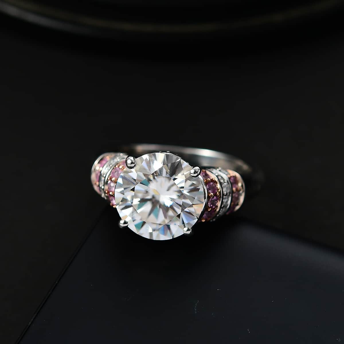 Moissanite and Pink Sapphire 3.80 ctw Moonlit Grace Ring in Rhodium Over Sterling Silver (Size 7.0) image number 1