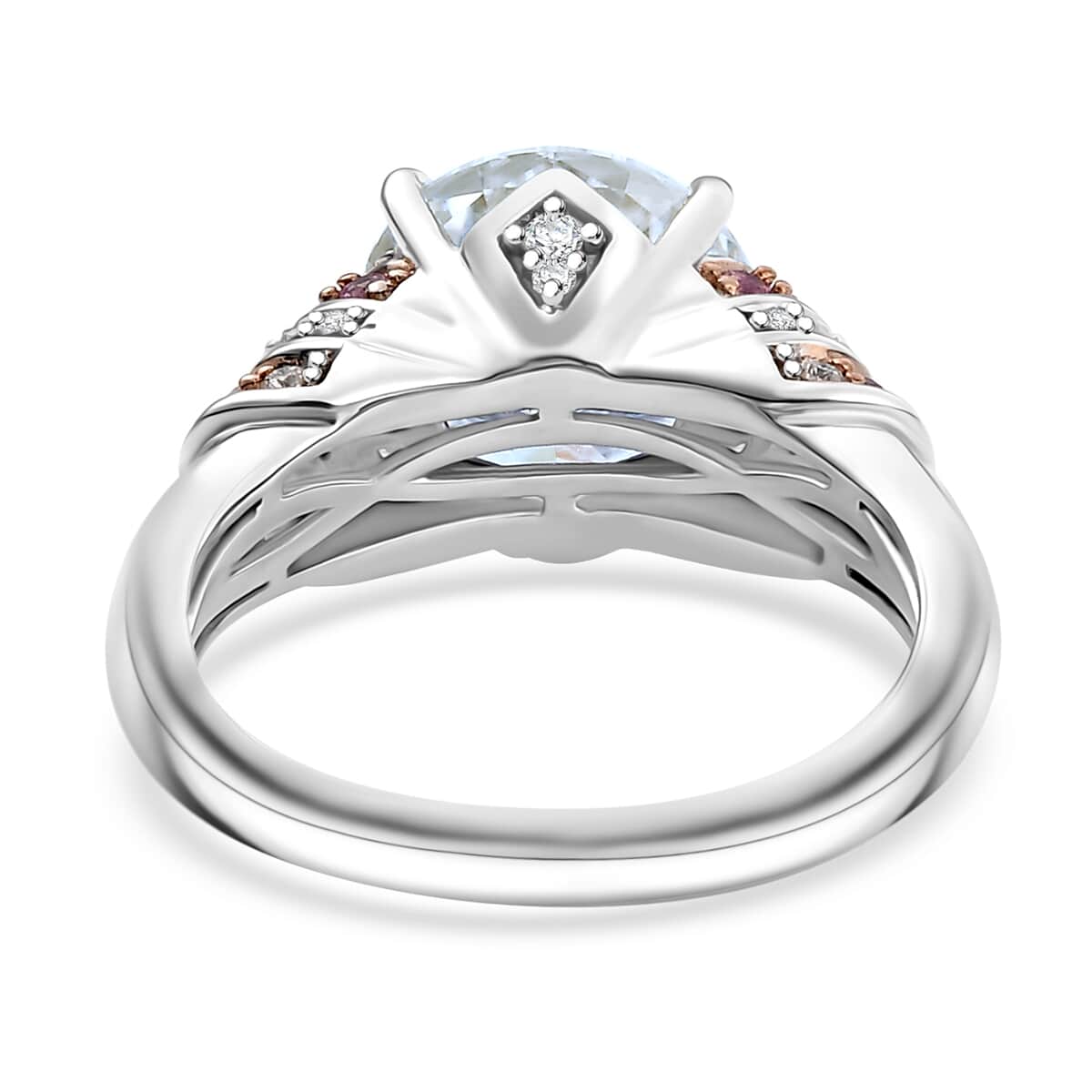 Moissanite and Pink Sapphire 3.80 ctw Moonlit Grace Ring in Rhodium Over Sterling Silver (Size 7.0) image number 4