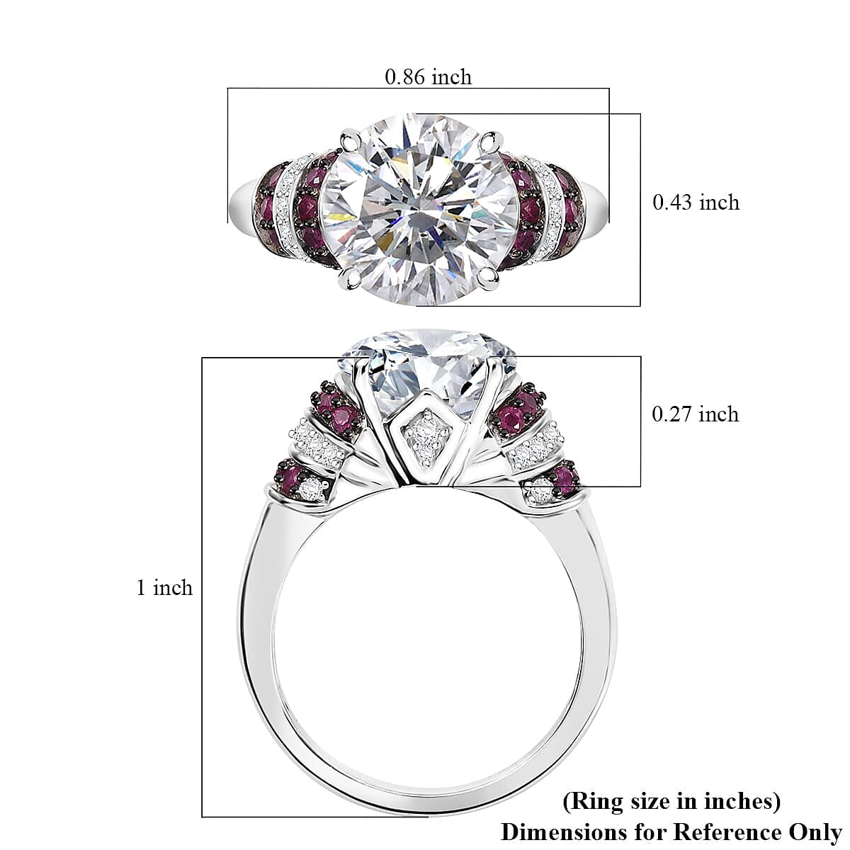Moissanite and Red Sapphire 4.00 ctw Moonlit Grace Ring in Rhodium Over Sterling Silver (Size 7.0) image number 5