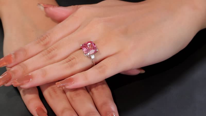 J Francis Embellished with Fancy Pink and White Zirconia by Swarovski Ring in Rhodium Over Sterling Silver (Size 10.0) 15.15 ctw
