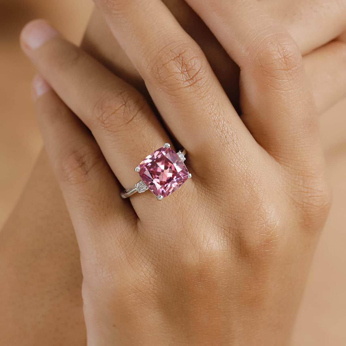 J Francis Embellished with Fancy Pink and White Zirconia by Swarovski Ring in Rhodium Over Sterling Silver (Size 10.0) 15.15 ctw image number 2