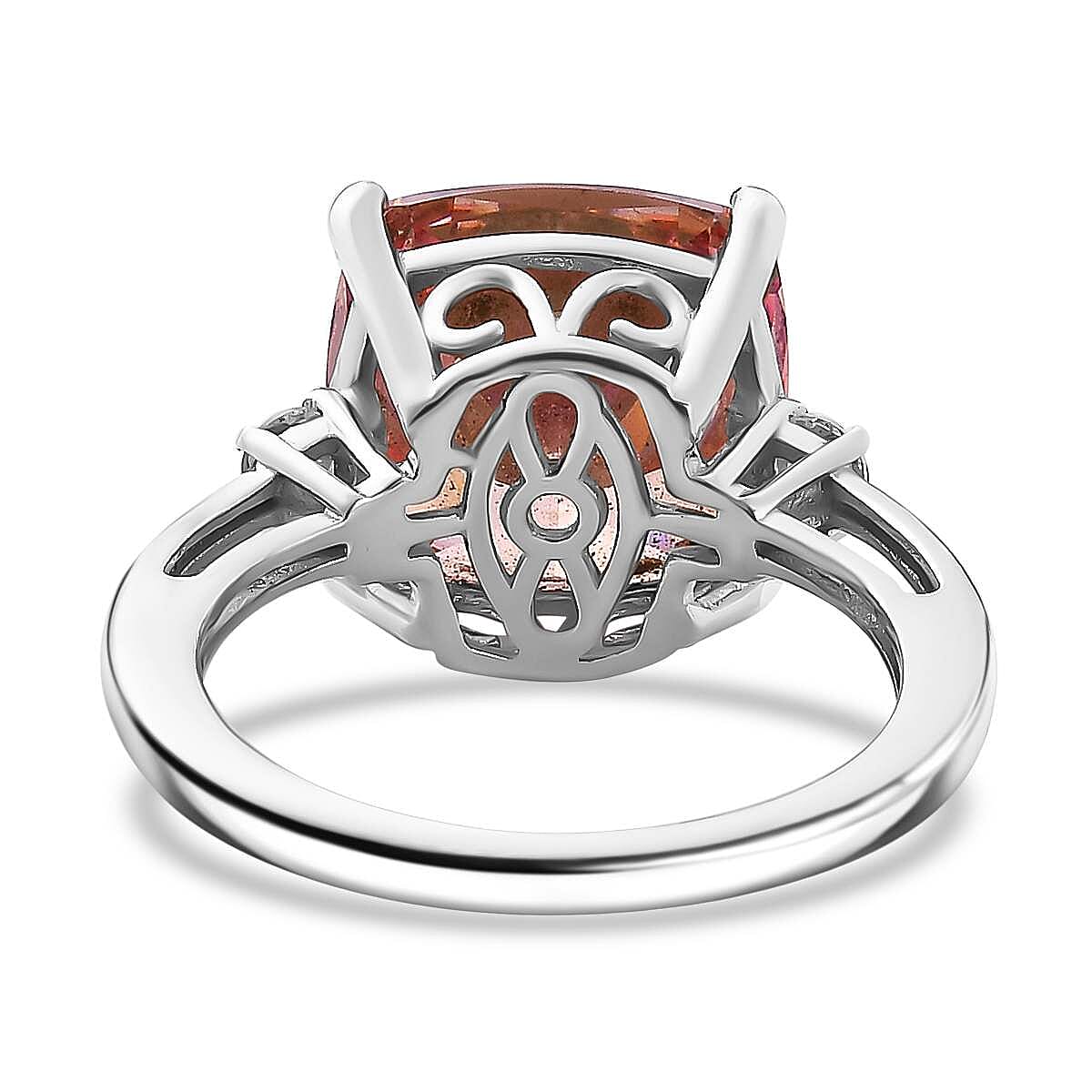 J Francis Embellished with Fancy Pink and White Zirconia by Swarovski 15.15 ctw Royal Elegance Ring in Rhodium Over Sterling Silver (Size 10.0)