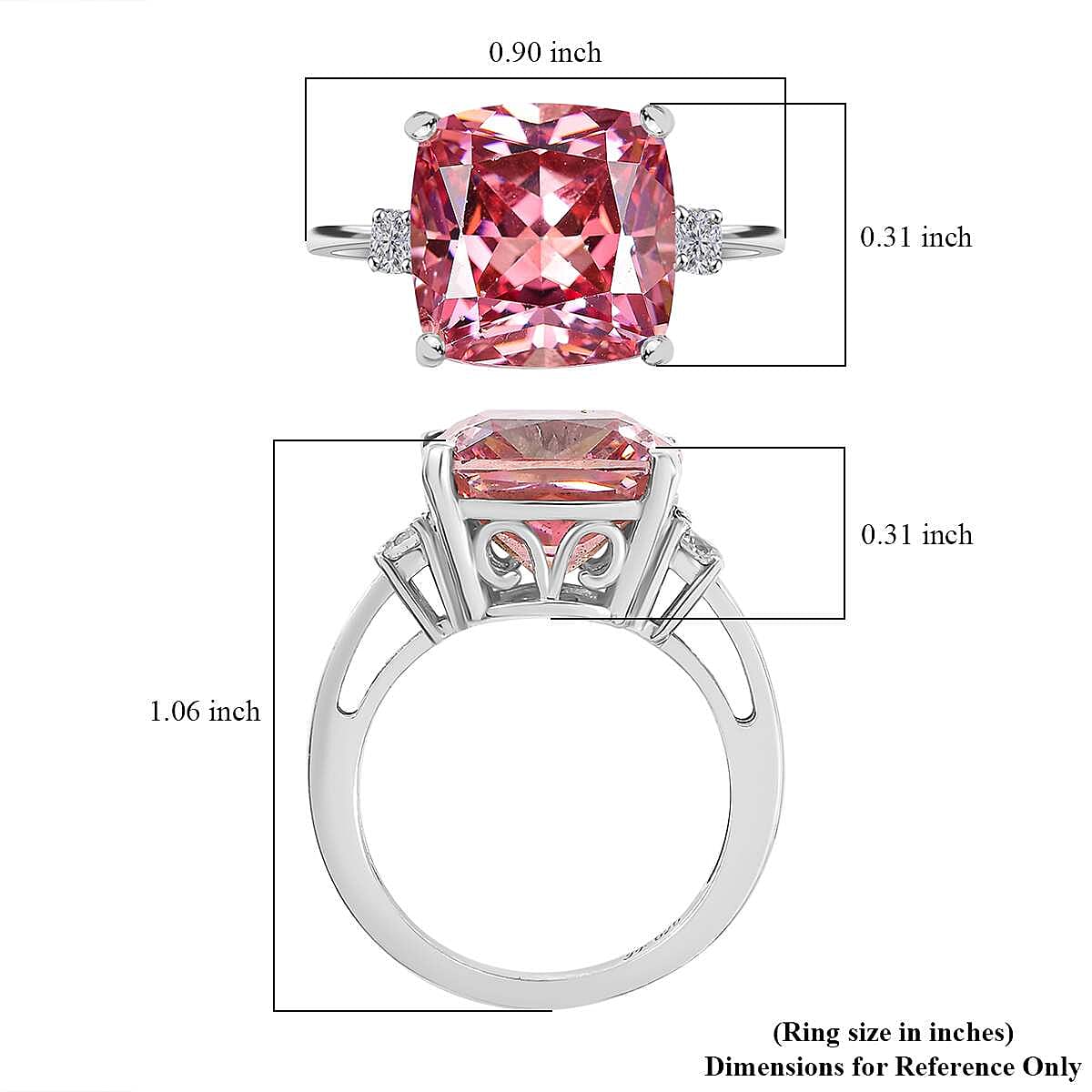 J Francis Embellished with Fancy Pink and White Zirconia by Swarovski 15.15 ctw Royal Elegance Ring in Rhodium Over Sterling Silver (Size 10.0)