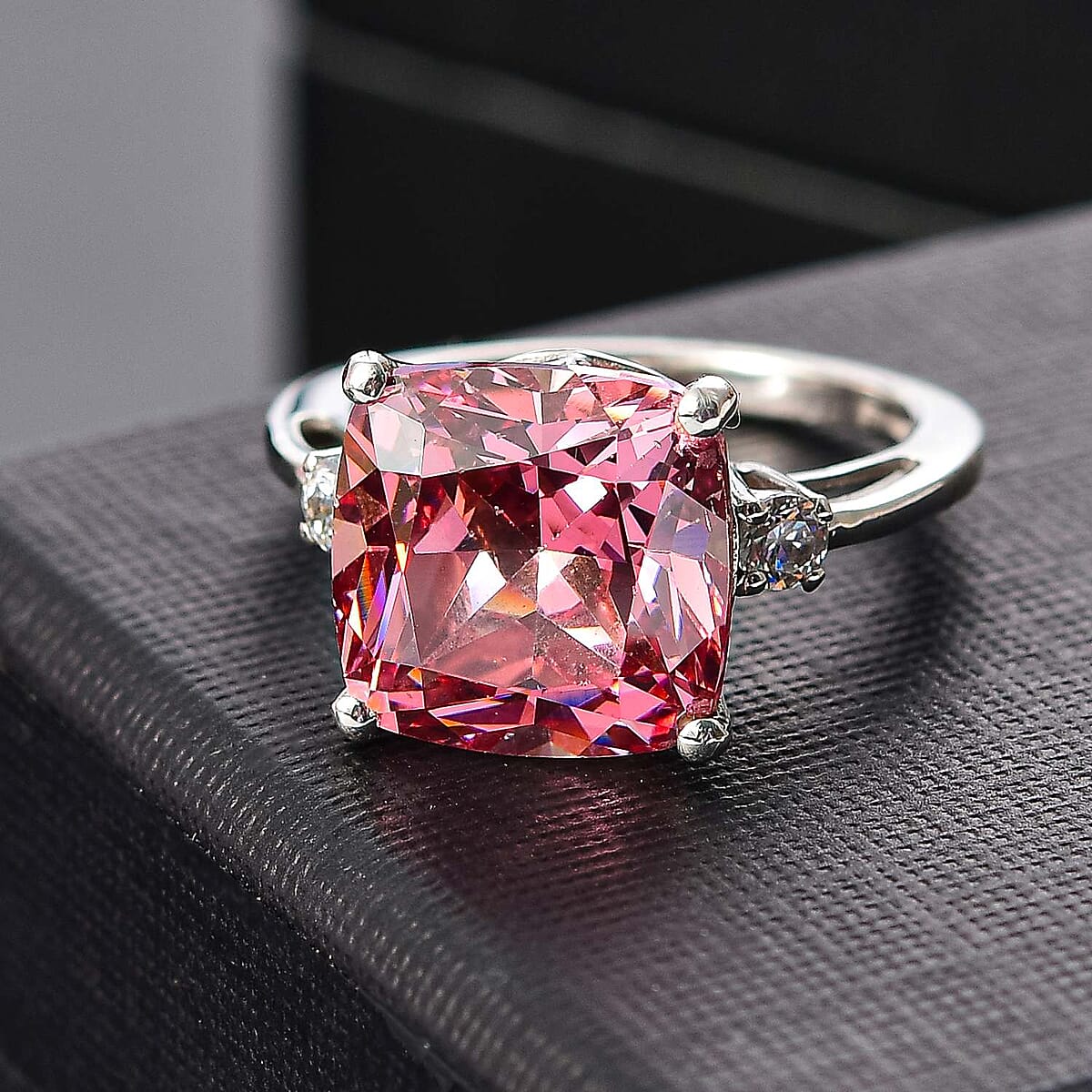 J Francis Embellished with Fancy Pink and White Zirconia by Swarovski 15.15 ctw Royal Elegance Ring in Rhodium Over Sterling Silver (Size 7.0) image number 1
