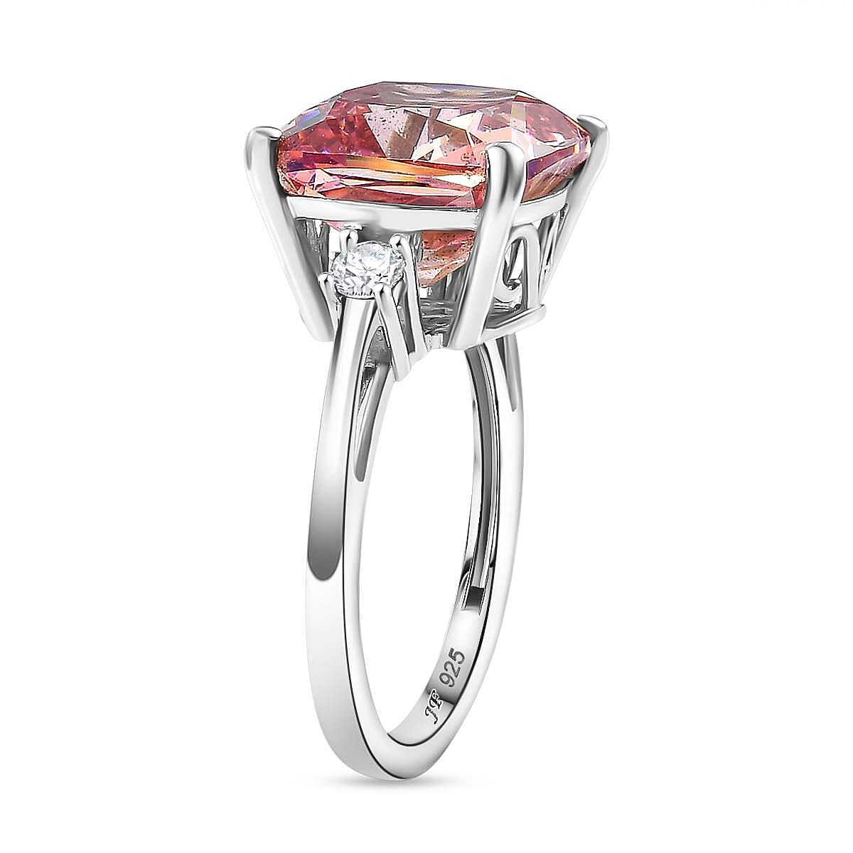 J Francis Embellished with Fancy Pink and White Zirconia by Swarovski 15.15 ctw Royal Elegance Ring in Rhodium Over Sterling Silver (Size 7.0) image number 3