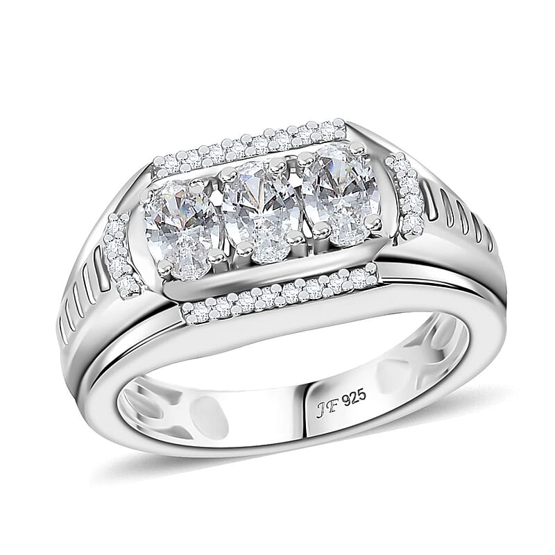 J Francis Embellished with Zirconia by Swarovski 2.25 ctw Art Deco Men's Ring in Rhodium Over Sterling Silver (Size 10.0) 