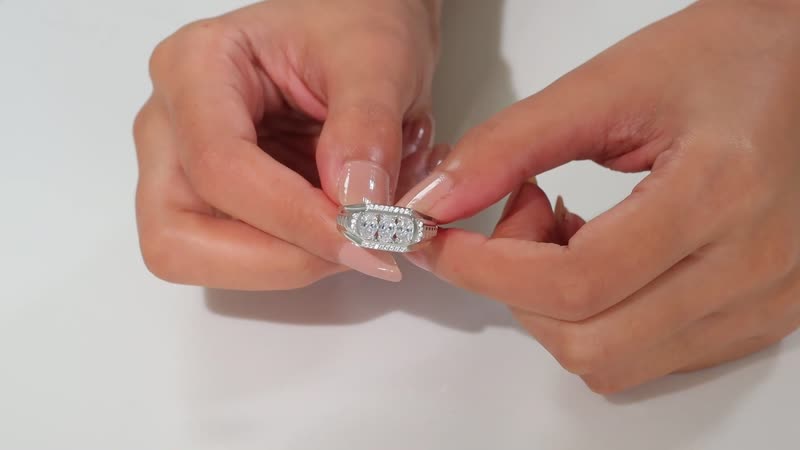 J Francis Embellished with Zirconia by Swarovski Art Deco Men's Ring in Rhodium Over Sterling Silver (Size 10.0) 2.25 ctw
