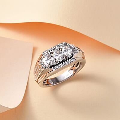 J Francis Embellished with Zirconia by Swarovski 2.25 ctw Art Deco Men's Ring in Rhodium Over Sterling Silver (Size 10.0) 