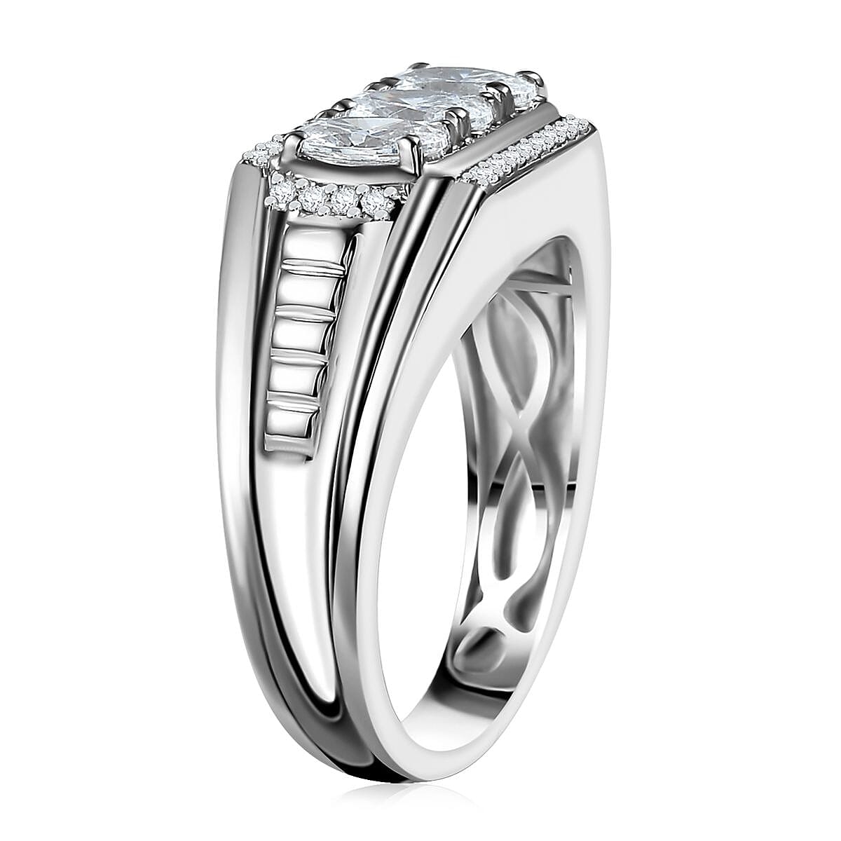 J Francis Embellished with Zirconia by Swarovski 2.25 ctw Art Deco Men's Ring in Rhodium Over Sterling Silver (Size 10.0) 