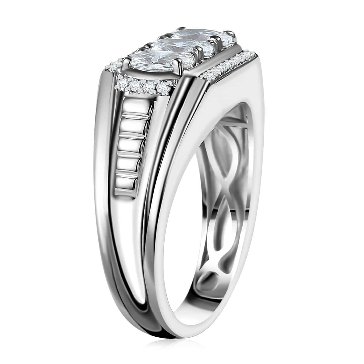 J Francis Embellished with Zirconia by Swarovski Art Deco Men's Ring in Rhodium Over Sterling Silver (Size 10.0) 2.25 ctw image number 4